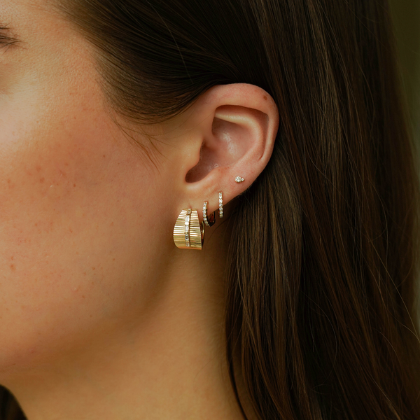 Yellow Gold^2-Diamond Hoop Earrings:Sadie Pearl Baguette Fluted Hoops in Yellow Gold