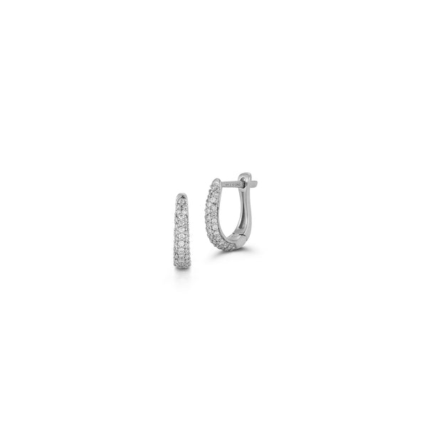 White Gold-1^Diamond Huggie Earrings: DRD Tapered Huggies In White Gold