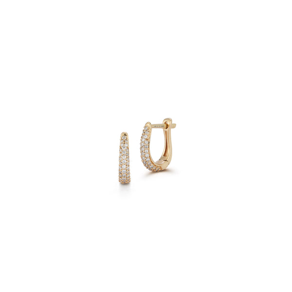 Yellow Gold-1^Diamond Huggie Earrings: DRD Tapered Huggies In Yellow Gold