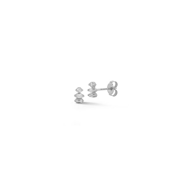 White Gold-1^Designer Stud Earrings: Alexa Jordyn Multi-Shape Stacked Bar Studs in White Gold