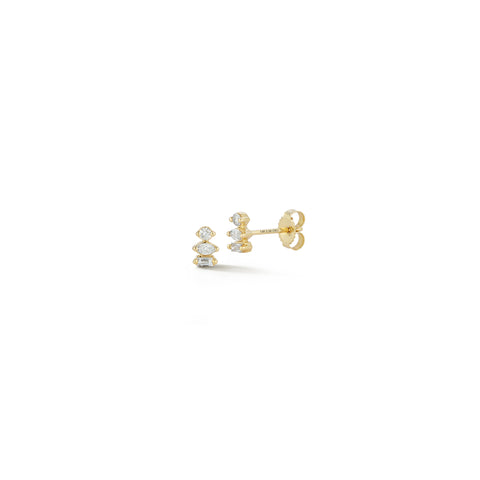 Yellow Gold-1^Designer Stud Earrings: Alexa Jordyn Multi-Shape Stacked Bar Studs in Yellow Gold