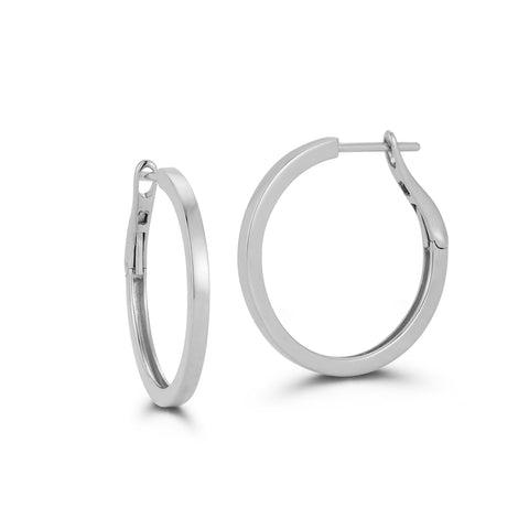 White Gold-1^Designer Gold Hoops: DRD Medium Solid Gold Hoops in White Gold