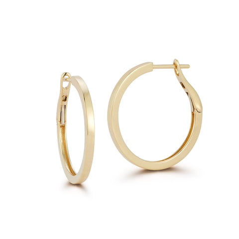 Yellow Gold-1^Designer Gold Hoops: DRD Medium Solid Gold Hoops in Yellow Gold