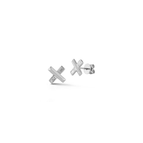 White Gold-1^Designer Stud Earrings: Reese Brooklyn Knife Edge X Stud in White Gold