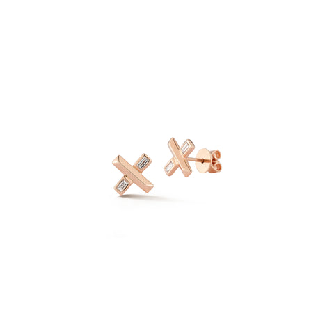 Rose Gold-1^Designer Stud Earrings: Reese Brooklyn Knife Edge X Stud in Rose Gold