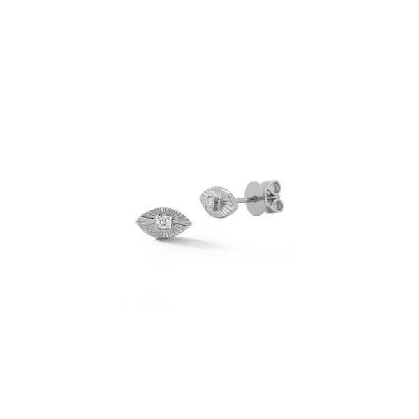 White Gold-1^Designer Stud Earrings: Teddi Paige Fluted Evil Eye Studs in White Gold