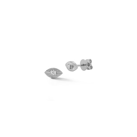 White Gold-1^Designer Stud Earrings: Teddi Paige Fluted Evil Eye Studs in White Gold