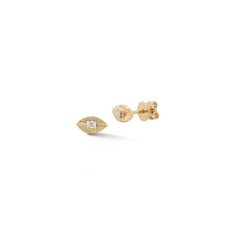 Yellow Gold-1^Designer Stud Earrings: Teddi Paige Fluted Evil Eye Studs in Yellow Gold