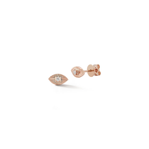 Rose Gold-1^Designer Stud Earrings: Teddi Paige Fluted Evil Eye Studs in Rose Gold