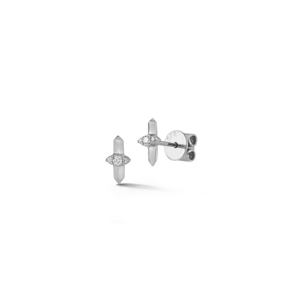 White Gold-1^Designer Stud Earrings: Reese Brooklyn Marquise Knife Edge Bar Studs in White Gold