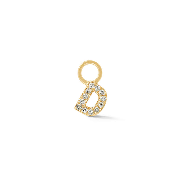 Yellow Gold,D-6^Designer Diamond Huggies: DRD Initial Earring Charm in Yellow Gold