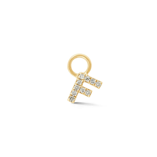 Yellow Gold,F-7^Designer Diamond Huggies: DRD Initial Earring Charm in Yellow Gold