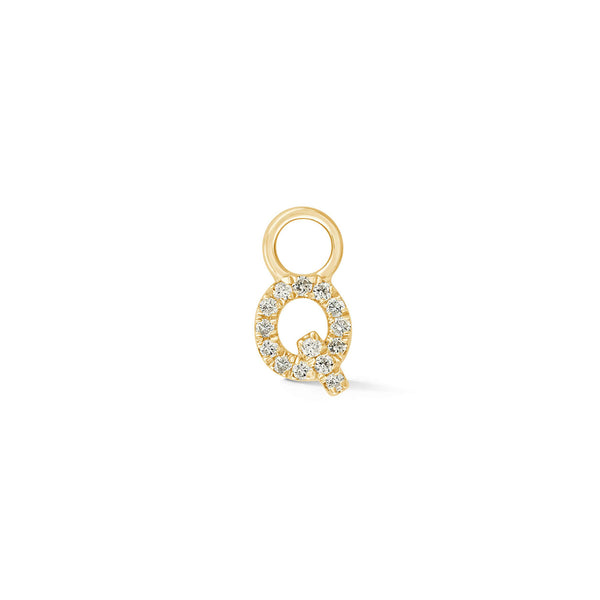 Yellow Gold,Q-7^Designer Diamond Huggies: DRD Initial Earring Charm in Yellow Gold