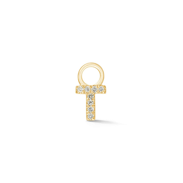 Yellow Gold,T-7^Designer Diamond Huggies: DRD Initial Earring Charm in Yellow Gold