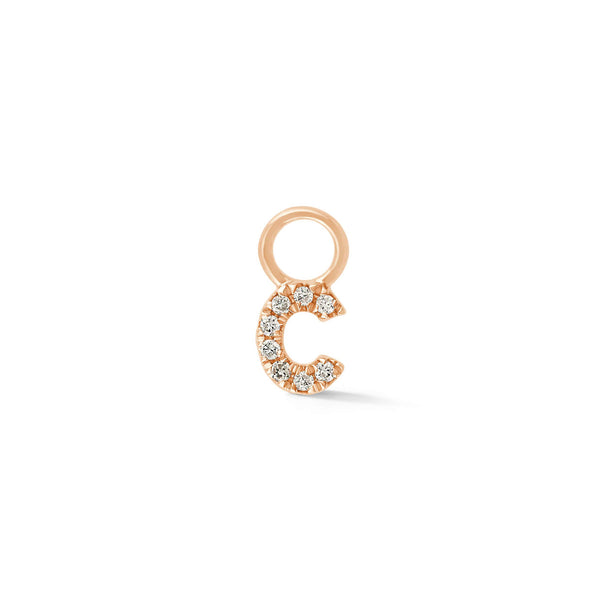 Rose Gold,C-5^Designer Diamond Huggies: DRD Initial Earring Charm in Rose Gold