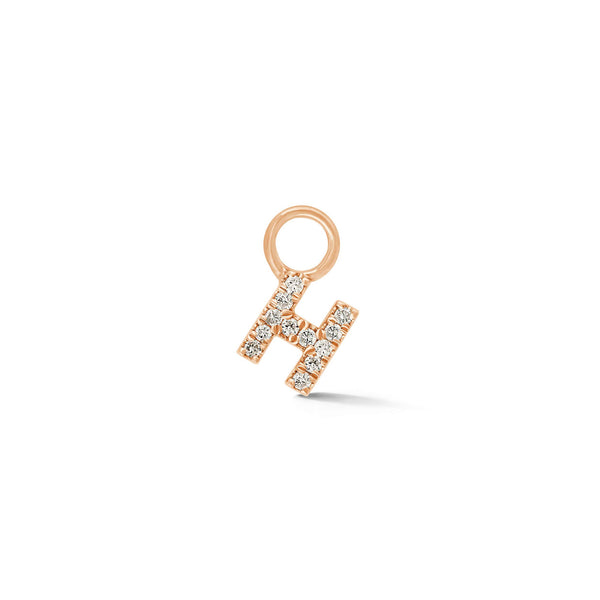 Rose Gold,H-4^Designer Diamond Huggies: DRD Initial Earring Charm in Rose Gold