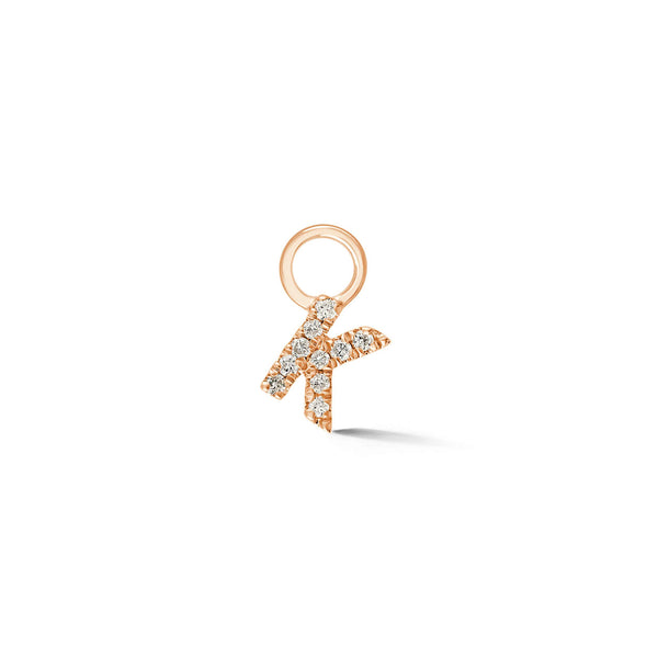 Rose Gold,K-4^Designer Diamond Huggies: DRD Initial Earring Charm in Rose Gold