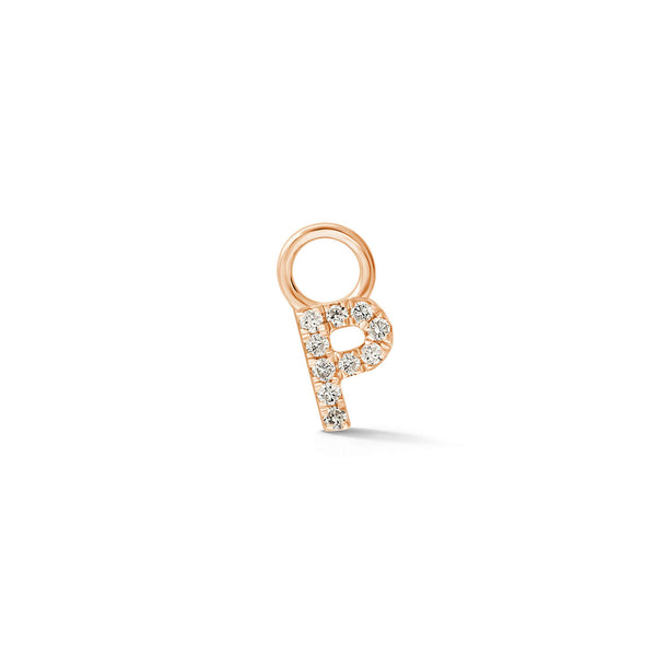 Rose Gold,P-4^Designer Diamond Huggies: DRD Initial Earring Charm in Rose Gold