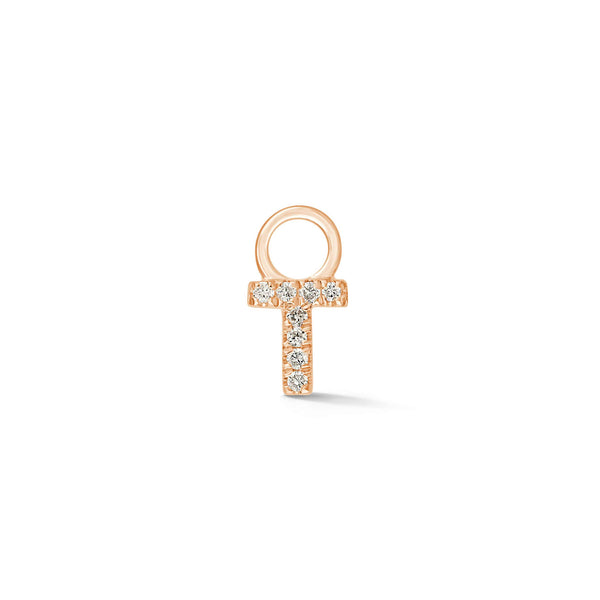 Rose Gold,T-4^Designer Diamond Huggies: DRD Initial Earring Charm in Rose Gold