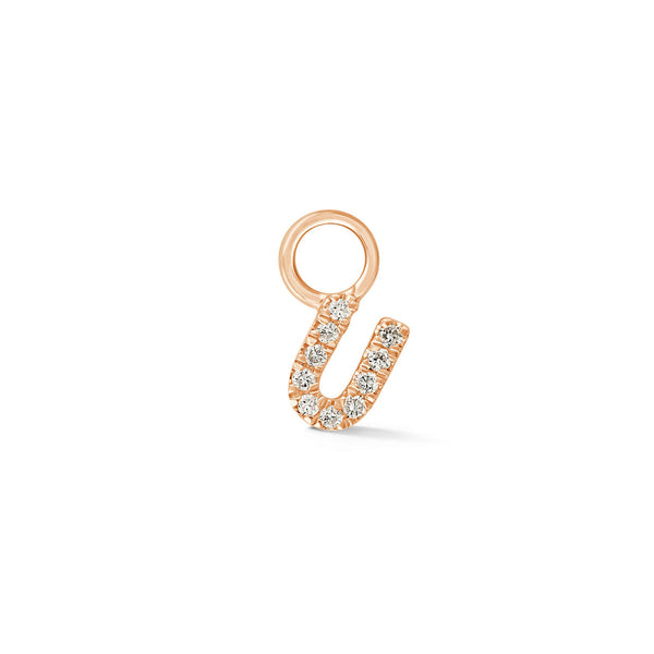 Rose Gold,U-4^Designer Diamond Huggies: DRD Initial Earring Charm in Rose Gold