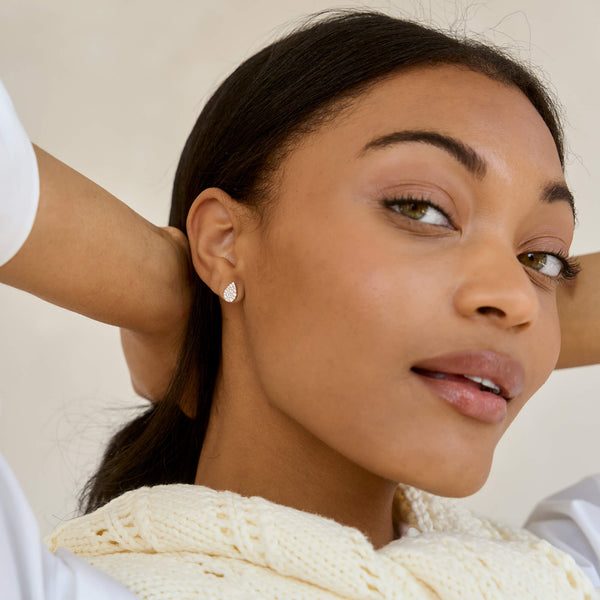 White Gold-2^Designer Stud Earrings: Samantha Lynn Large Teardrop Diamond Studs in White Gold