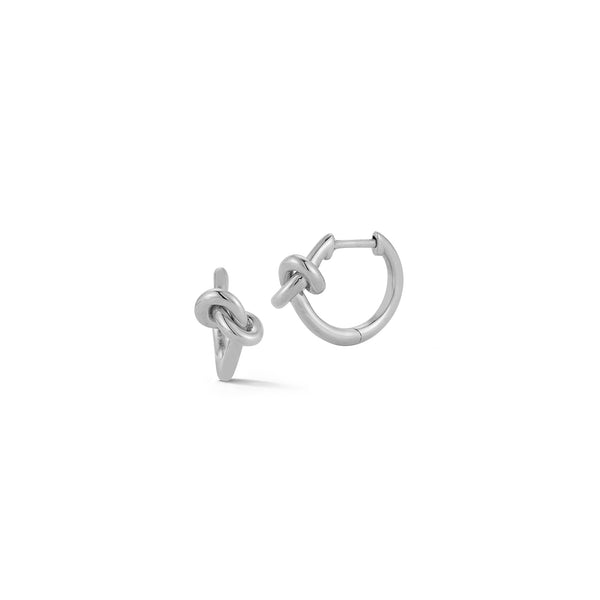 White Gold-1^Huggie Earrings: Nana Bernice Knot Huggies in White Gold