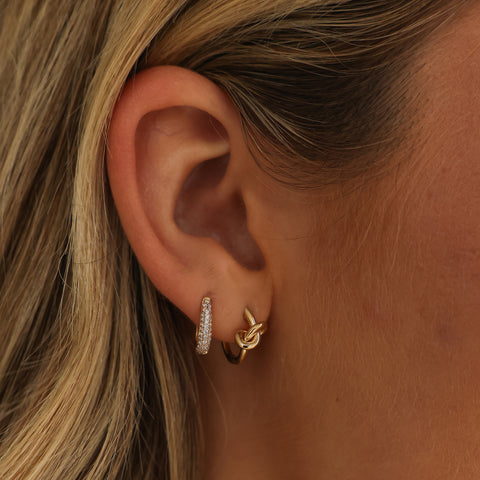 Rose Gold-2^Huggie Earrings: Nana Bernice Knot Huggies in Rose Gold