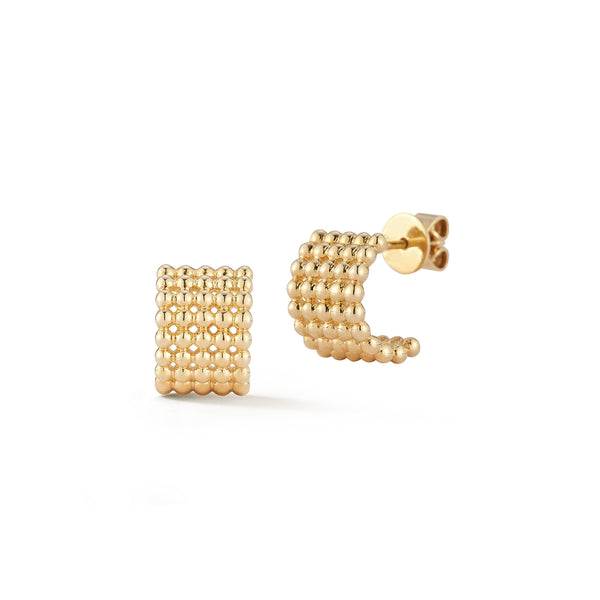 Yellow Gold-1^Diamond Huggie Earrings: Poppy Rae Pebble Row Hoops in Yellow Gold