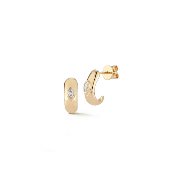 Yellow Gold-1^Diamond Huggie Earrings: Alexa Jordyn Marquise Inlay Huggies in Yellow Gold