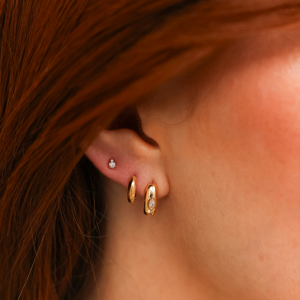 Rose Gold-2^Diamond Huggie Earrings: Alexa Jordyn Marquise Inlay Huggies in Rose Gold