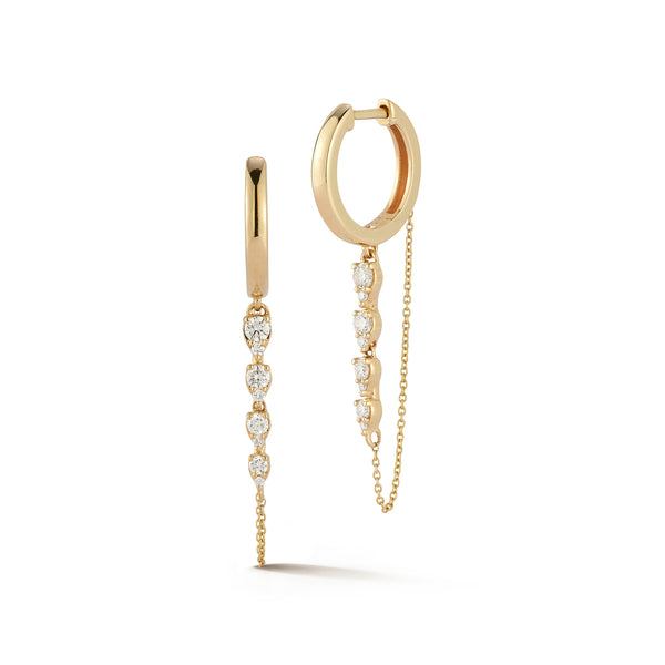 Yellow Gold-1^Diamond Huggie Earrings: Sophia Ryan Graduating Teardrop Chain Huggies in Yellow Gold