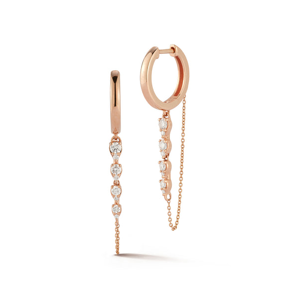 Rose Gold-1^Diamond Huggie Earrings: Sophia Ryan Graduating Teardrop Chain Huggies in Rose Gold