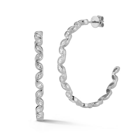 White Gold^1-Diamond Hoop Earrings: Alexa Jordyn Marquise Marge Hoops in White Gold