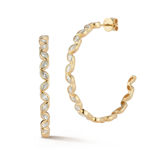 Yellow Gold^1-Diamond Hoop Earrings: Alexa Jordyn Marquise Marge Hoops in Yellow Gold