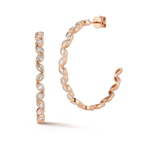 Rose Gold^1-Diamond Hoop Earrings: Alexa Jordyn Marquise Marge Hoops in Rose Gold