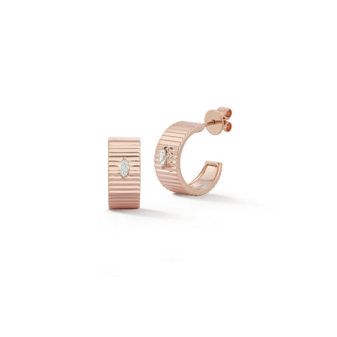 Rose Gold^1-Diamond Hoop Earrings:Teddi Paige Fluted Marquise Hoops in Rose Gold