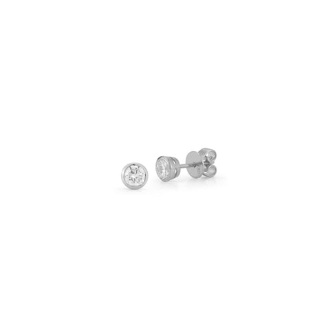 White Gold-1^Designer Stud Earrings: DRD Round Bezel Set Solitaire Studs 0.50 Ct. Total Weight in White Gold