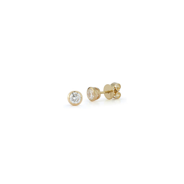 Yellow Gold-1^Designer Stud Earrings: DRD Round Bezel Set Solitaire Studs 0.50 Ct. Total Weight in Yellow Gold