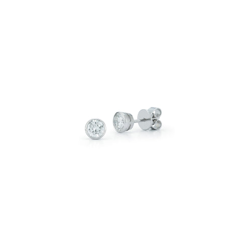 White Gold-1^Designer Stud Earrings: DRD Round Bezel Set Solitaire Studs 0.60 Ct. Total Weight in White Gold