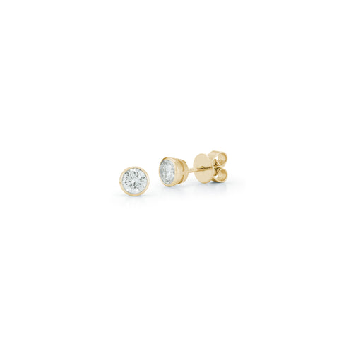 Yellow Gold-1^Designer Stud Earrings: DRD Round Bezel Set Solitaire Studs 0.60 Ct. Total Weight in Yellow Gold