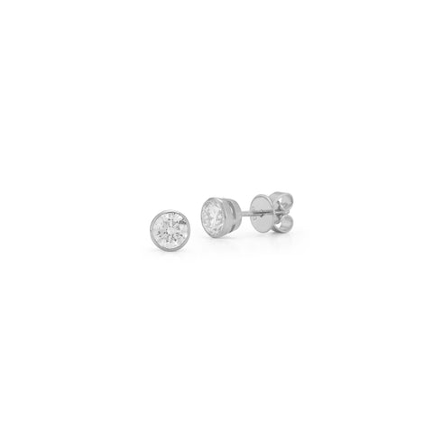 White Gold-1^Designer Stud Earrings: DRD Round Bezel Set Solitaire Studs 0.80 Ct. Total Weight in White Gold