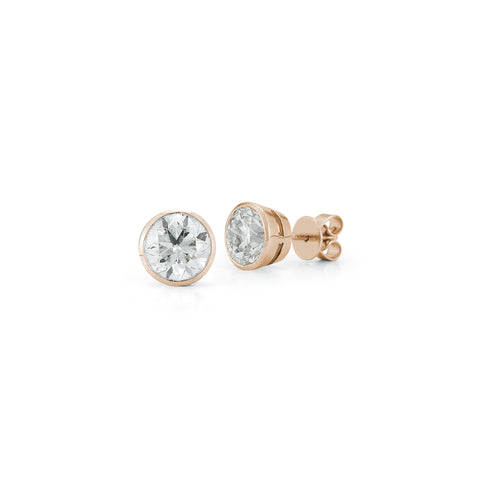 Rose Gold-1^Designer Stud Earrings: DRD Round Bezel Set Solitaire Studs 2.40 Ct. Total Weight in Rose Gold