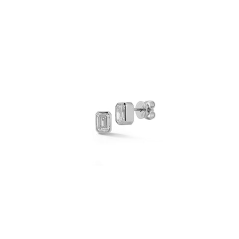 White Gold-1^Designer Stud Earrings: DRD Emerald Cut Bezel Set Diamond Studs 1.00 Ct. Total Weight in White Gold