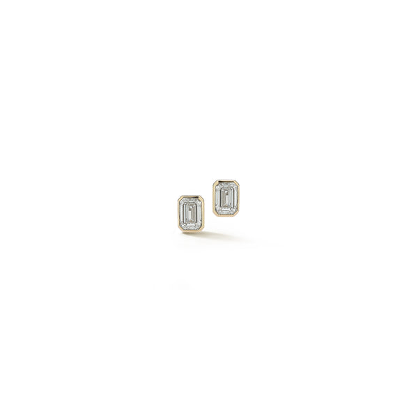 Yellow Gold-2^Designer Stud Earrings: DRD Emerald Cut Bezel Set Diamond Studs 1.00 Ct. Total Weight in Yellow Gold