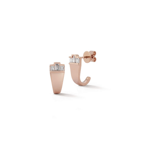 Rose Gold-1^Diamond Huggie Earrings: Sadie Pearl Baguette and Princess Cut Diamond Large Huggies in Rose Gold