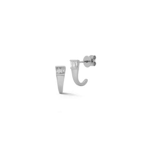 White Gold^1-Diamond Huggie Earrings: Sadie Pearl Tapered Baguette and Gold Huggies in White Gold