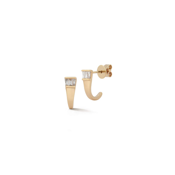 Yellow Gold^1-Diamond Huggie Earrings: Sadie Pearl Tapered Baguette and Gold Huggies in Yellow Gold