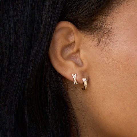 Rose Gold^2-Diamond Huggie Earrings: Sadie Pearl Tapered Baguette and Gold Huggies in Rose Gold