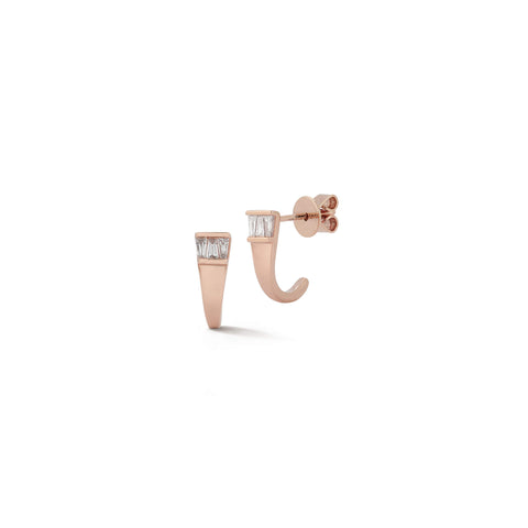 Rose Gold^1-Diamond Huggie Earrings: Sadie Pearl Tapered Baguette and Gold Huggies in Rose Gold