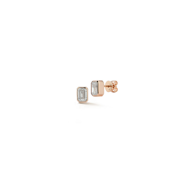 Rose Gold-1^Designer Stud Earrings: DRD Round Bezel Set Solitaire Studs 3.00 Ct. Total Weight in Rose Gold